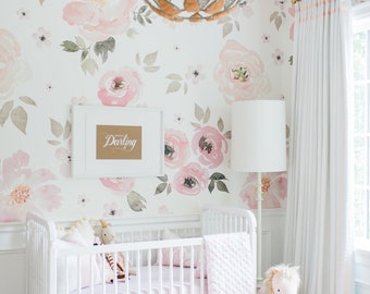 SALE - Jolie Floral Wallpaper - Watercolor Wallpaper | Monika Hibbs | Nursery
