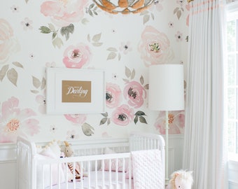 Jolie Floral Wallpaper - Watercolor Wallpaper | Monika Hibbs | Nursery