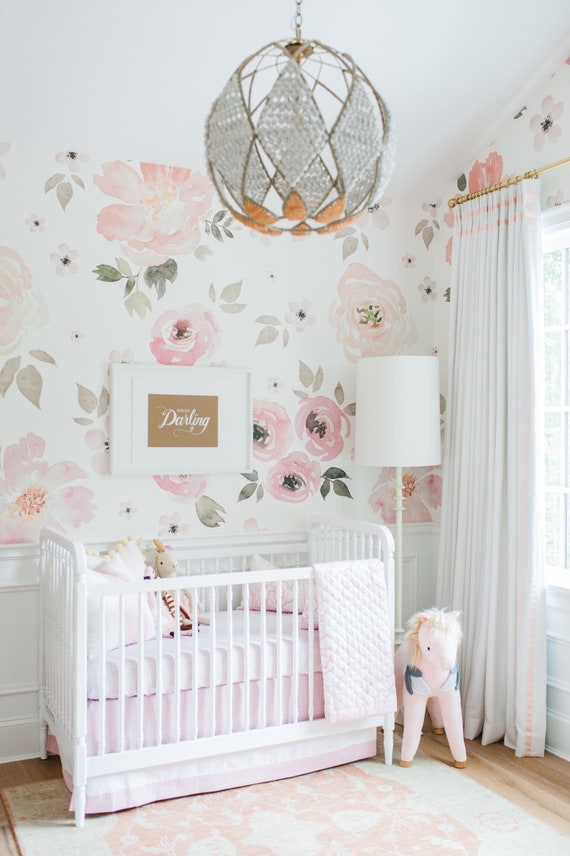 Nursery Wall, Girl Nursery Decor, Nursery Wallpaper, Modern Nursery Art, Nursery  Wall Art Girl, Baby Girl Nursery Wall Art, Girl Nursery 