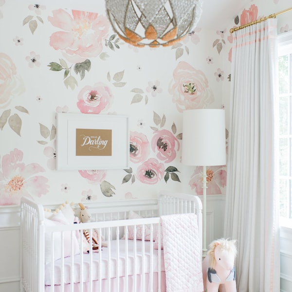 Jolie Floral Wallpaper - Watercolor Wallpaper | Monika Hibbs | Nursery