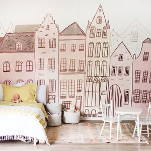 Madeline Wallpaper Light - Nursery Paris Wallpaper | Paris Wall Art | City Illustrated Mural