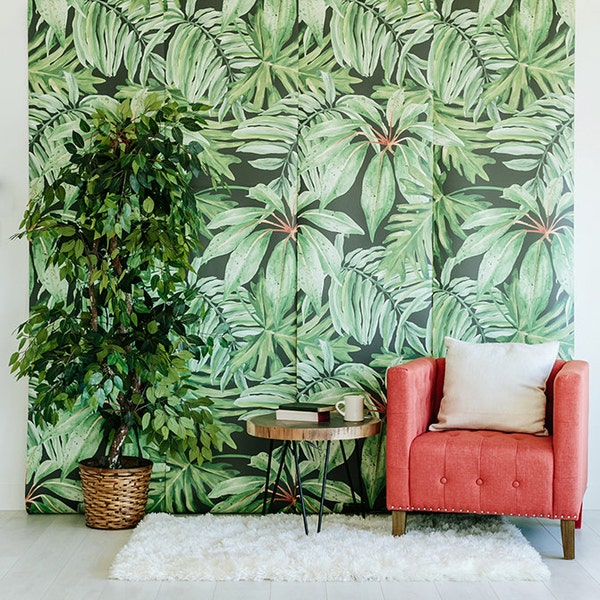 Banana Leaf Mural - Watercolor Wallpaper | Safari Nursery Decor