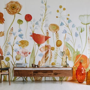 Wildflower, Botanical Wallpaper, Spring Wallpaper, Wallpaper For Girls, Wallpaper Floral, Scenic Wall Mural, Kids Room Wallpaper, Wallpaper