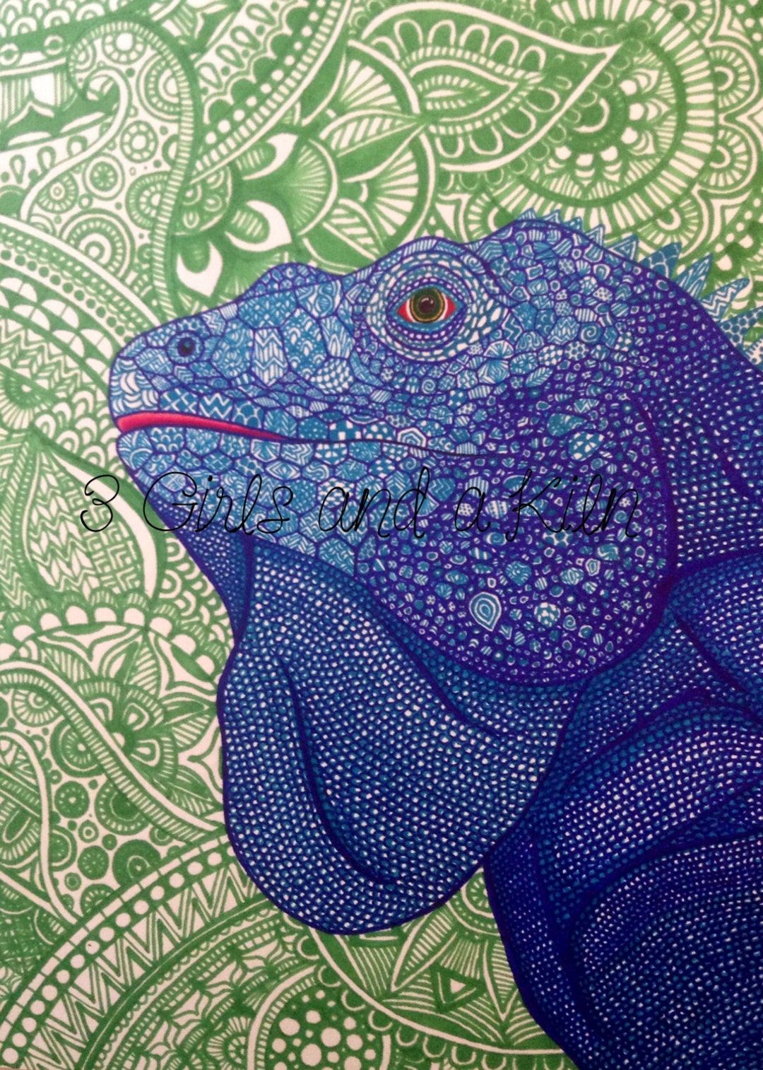 Cayman Blue Iguana Zentangle Drawing W/ Ink - Print - Etsy