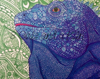 Cayman Blue Iguana Zentangle , 11x14 print