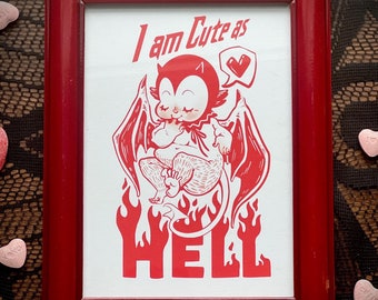 Demon Art Print - Red Lacquered Wood Frame, Ready to Hang (5x7")