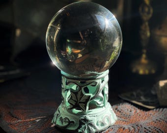Robin’s Egg Blue Reversible Crystal Ball Stand with Maple Motif