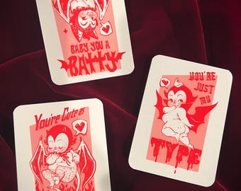 Demon/Vampire/Bat Valentine's Day FLAT Card - 2.5x3.5 inches