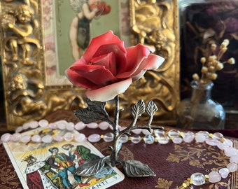 Vintage Capodimonte Porcelain Standing Pink Rose - Handmade Made in Italy