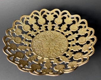 Decorative Brass Bowl with Etched Floral Motif