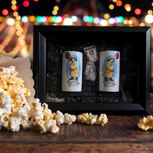 Yellow Rain Jacket Boy Salt and Pepper Shakers in Black Shadow Box with Miniature Scene Diorama - Ready to Hang