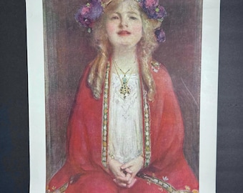Large Print - “I Do Believe in Fairies” From the Picture by Richard Jack - Young Girl in Red Robe and Flower Crown