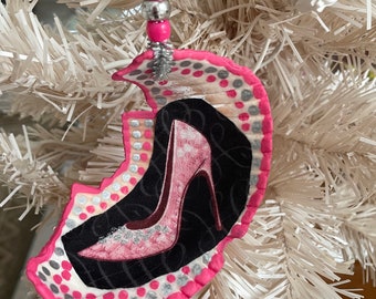 High Heel Barbie Shell Ornament, Shells, Decoupaged Shells, Shell Christmas Ornament, Barbie Shell High Heels, Tree ornament, Christmas