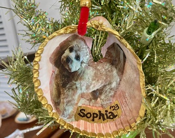 Custom Pet Shell Ornament, Dog Ornament, Handmade Pet Ornament, Dog or Cat Lover Gift, Cat Christmas Ornament, Personalized Pet Ornament