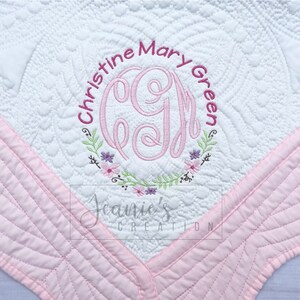 Personalized baby blanket, Embroidered Flora baby quilt blanket, Monogrammed baby girl blanket, Baby shower gift, Baby girl quilt blanket