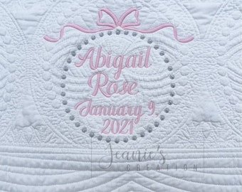 Personalized baby blanket, Embroidered Girly Bow baby quilt blanket, Monogrammed baby girl blanket, Baby shower gift