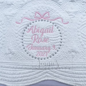 Personalized baby blanket, Embroidered Girly Bow baby quilt blanket, Monogrammed baby girl blanket, Baby shower gift