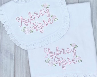 Monogrammed Baby Bib, Personalized Baby Bib, Baby Shower Gift, Personalized Baby GIrl Bib, Personalized burp cloth, custom baby gift