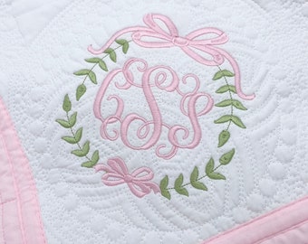 Personalized baby blanket, Embroidered baby quilt blanket, Monogrammed baby blanket, Baby shower gift, Baby girl quilt blanket