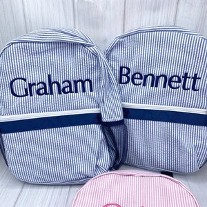 Monogrammed Baby Backpacks, Personalized Toddler Backpacks, Seer sucker Backpack, Preschool Book Bag, Personalized School Bag