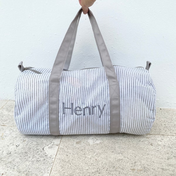 Personalized Baby Duffle Bag , Monogram Seersucker Duffel, Personalized seersucker duffel bag, Baby travel bag, Monogrammed Baby Gifts