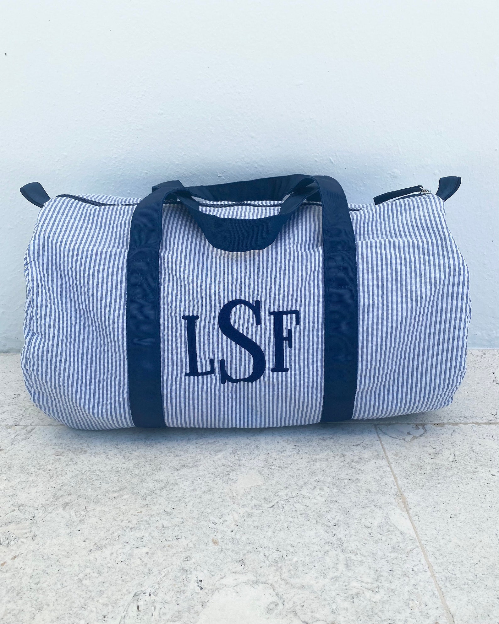 Monogrammed Baby Duffel Bag Personalized Seersucker Duffel Etsy