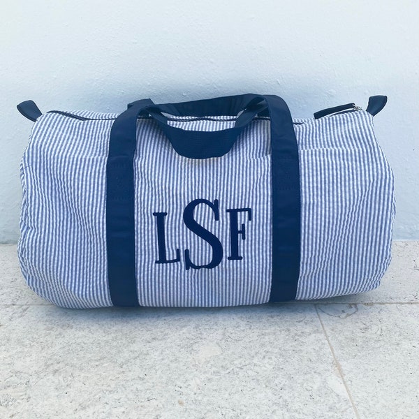 Personalized Baby Duffle Bag, Monogrammed Baby Gifts , Monogram Seersucker Duffel, Personalized seersucker duffel bag, Seersucker travel bag