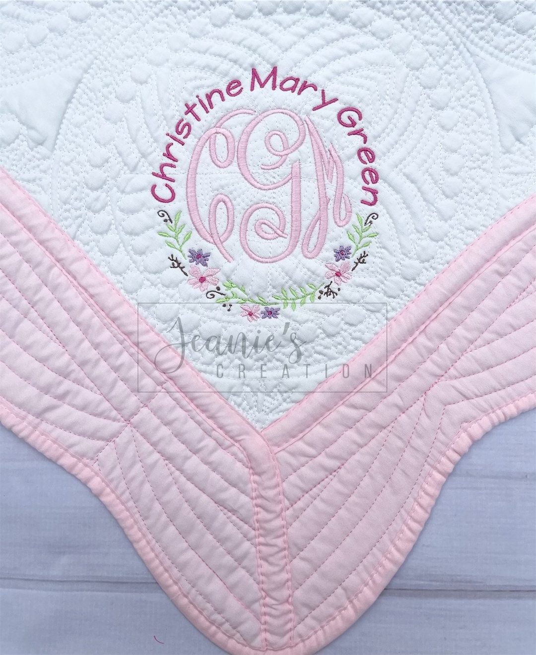 Personalized Baby Blanket, Embroidered Flora Baby Quilt Blanket