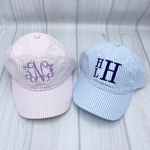 Monogrammed Kids Baseball Hat, Personalized Kids Seersucker Baseball Hat, Seersucker Baseball Cap, Toddler Hats