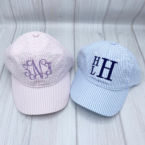 Monogrammed Kids Baseball Hat Personalized Kids Seersucker Etsy