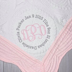 Personalized baby blanket, Embroidered baby quilt blanket, Monogrammed baby blanket, Baby shower gift, Baby girl quilt blanket