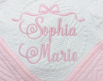 Personalized baby girl blanket, Embroidered baby quilt blanket, Monogrammed birth stat baby blanket, Baby shower gift, Baby quilt blanket