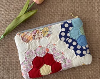 Bolsita de tela vintage / Jardín de flores de la abuela antiguo / Bolso con cremallera