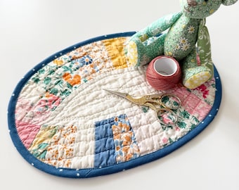 Mantel individual de colcha vintage cosido a mano, posavasos, anillo de bodas de la abuela