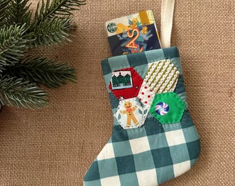 Mini Quilted Christmas Stocking, Gift Card Holder Ornament