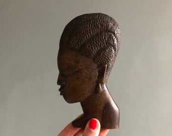 Little vintage African tribal wall hanging, carved African mask, tribal face, wall plaque, wooden sculpture, tribal art, vintage home decor