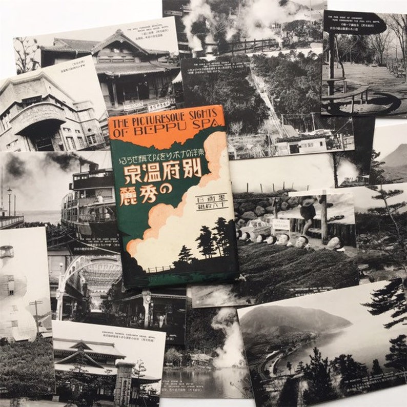 postcard pack Antique Japanese photo collection black and white photo book vintage Japan travelling holiday souvenir Beppu Spa