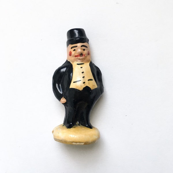 Vintage miniature figurine - Fat Cat, tycoon, Thomas the Tank Engine, train set station master , black yellow, shadow box, altered arts,