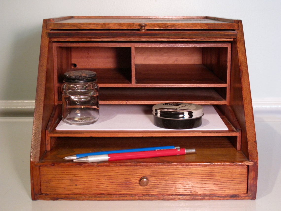 Vintage Stationary Box Oak Wood Globe Wernicke Etsy