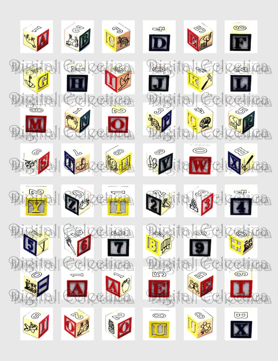 1x1. Alphabet Building Blocks. Digital Collage Sheet. Inchies. Inch Square. 25.4mm 25mm square. High Resolution 300 DPI. Number 0056.