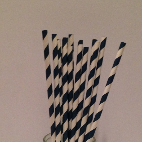 SALE! Paper Straws 25 Navy Blue Stripe Design
