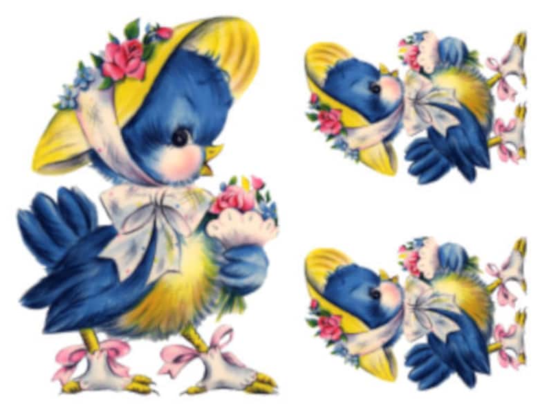 Vintage Shabby Retro Lady Bluebird Wearing Floral Bonnet Furniture ...