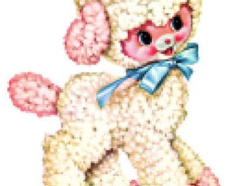 Vintage Image Shabby Pink White Woolly Fluffy Lamb Waterslide Decals AN801