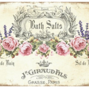 vintage Image Antique Shabby Bath Salts Pink Roses Étiquettes Transferts Décalcomanies BA208