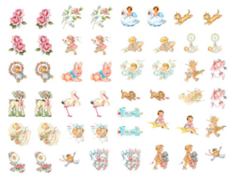 Vintage Image Shabby Baby Nursery Decals Transfers Dollhouse Miniature D\u00e9coupage~ MIN700
