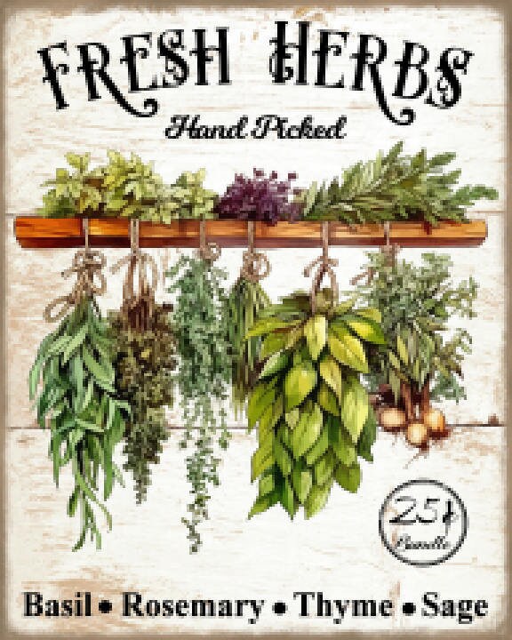 ヴィンテージ　ハーブ　アート　FRESH HERBS Amazon.com: UOOPAI Fresh Herbs The kitchen Herb Garden Flowers