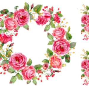 Shabby Pink Wreath Corners Swags Roses Peonies Flowers Furniture Transfers Waterslide Decals FL484