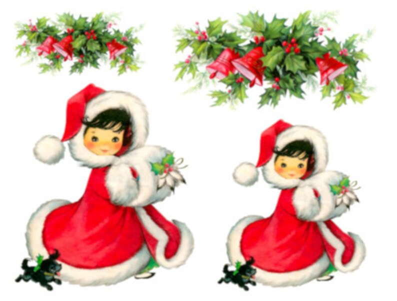 Vintage Image Victorian Christmas Woman Poinsettia Waterslide Decals CHR256