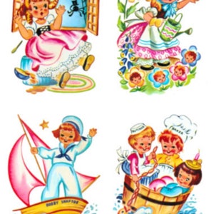 Image vintage rétro comptines trois hommes, Muffet transferts toboggan stickers NUR012