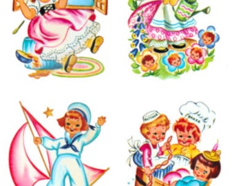 Vintage Image Retro Nursery Rhymes Three Men, Muffet Transfers Waterslide Decals NUR012